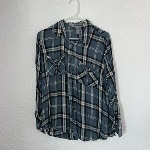 Charlotte Russe Blue and White Plaid Button-Down Shirt